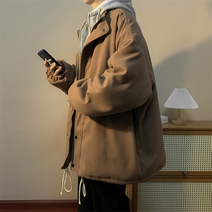 假两件连帽毛呢大衣冬装休闲外套港风帅气中长款风衣JK07718-P80图片