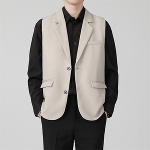 男生西装马甲轻熟风休闲大码胖子马夹外套韩版痞帅无袖西服MJ040图片