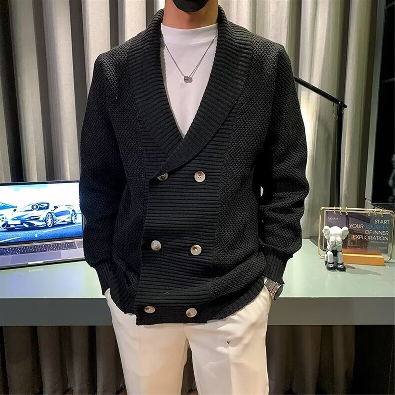 春秋季男士青果领毛衣韩版潮流宽松开衫简约针织衫休闲百搭外套男图片