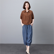 时尚宽松牛仔裤套装女夏装新款韩版显瘦百搭休闲两件套，女装套装/套裙，叶笙衣