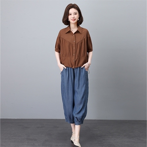 时尚宽松牛仔裤套装女夏装新款韩版显瘦百搭休闲两件套图片