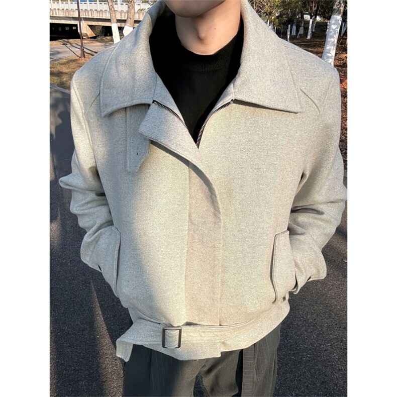 美式复古绑带正肩夹克男款秋冬可切换领型短款毛呢外套JB1043,男装夹克,星座1116A（原606A-3）