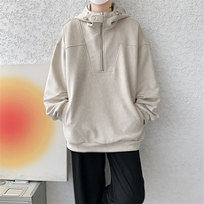 M-8XL春季麂皮绒连帽卫衣大码宽松美式半拉链外套帽衫WY9102/P68，男装卫衣，电商B238