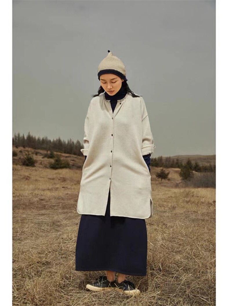 纯山羊绒复古夹花中长款连衣裙宽松显瘦针织外套,女装短外套,五色羊羊绒