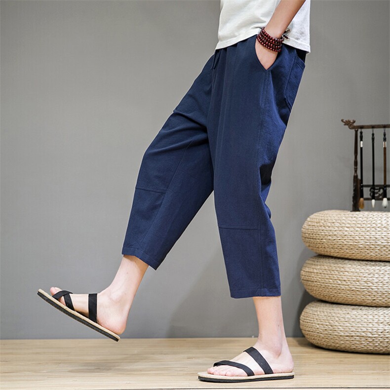 2025风夏季时尚棉麻七分裤男宽松休闲裤纯色短裤-K681P45，男装休闲裤，星座815（原A203）