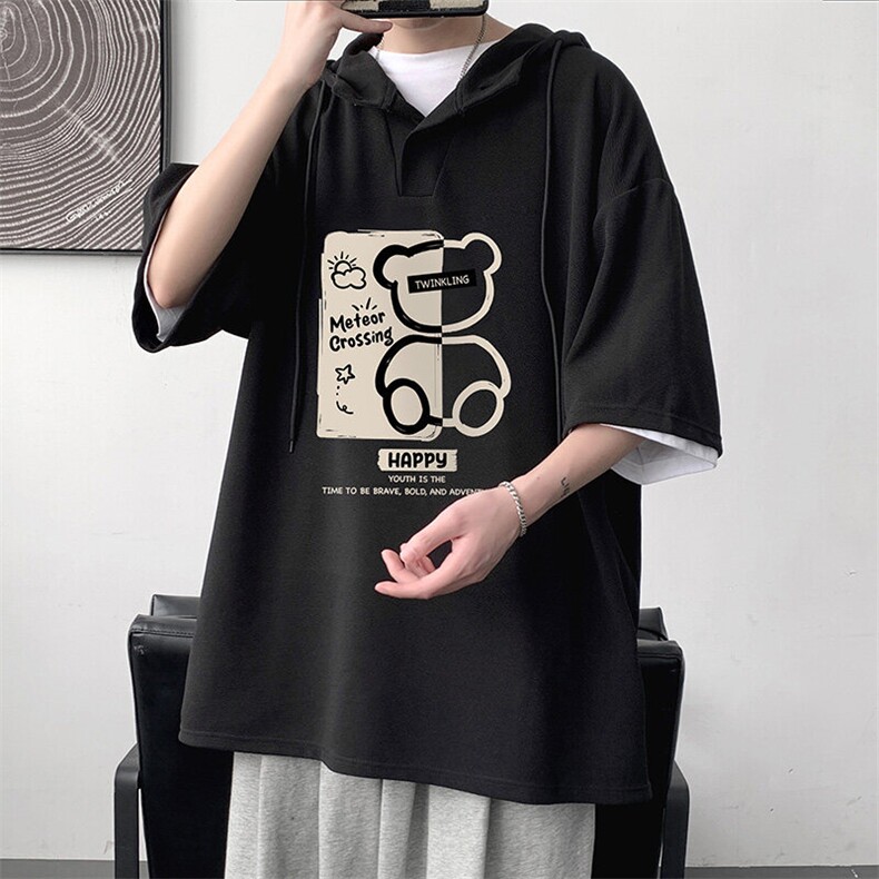 LD54352-P45NASA连帽短袖t恤男大码胖子带帽五分袖中袖,男装T恤,电商A040