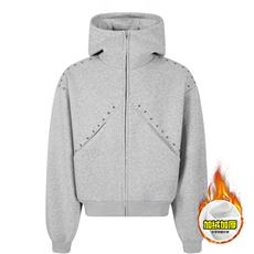 480G重磅加绒硬挺boxy男女秋冬美式高街卫衣铆钉拼接开衫厚外套，女装短外套，电商A486