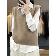 时尚百搭紫色无袖针织背心女秋冬季新款宽松显瘦毛衣外套上衣，女装马甲，绒汀羊绒