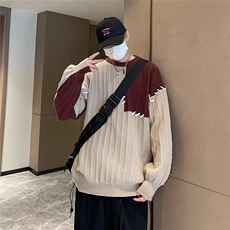 毛衣男秋冬撞色拼接设计感小众慵懒风套头针织衫毛线衣MA6008，男装针织衫/毛衣，星座1116A-1（原606A）