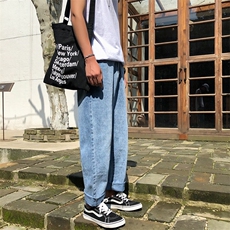 牛仔裤男宽松潮牌潮流港风日系复古坠感阔腿九分休闲裤子W888/P48，男装牛仔裤，星座506