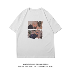 白底23夏季潮流设计感时尚印花百搭美式情侣短袖T恤T67P25控38，男装T恤，电商A247-1