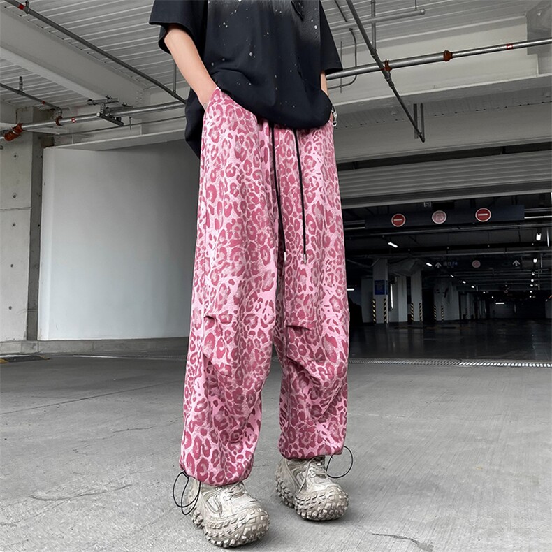 美式复古伞兵裤子设计感高级豹纹工装裤款夏季cleanfit直筒裤，男装工装外套，星座410-7