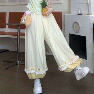 草莓格子拼接灯笼裤搭配浅绿上衣套装夏季宽松垂感小个子可爱显瘦图片