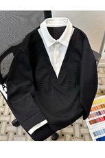 2025春季新假两件长袖衬衫领衬衣翻领套头卫衣学生现货W8541-P42，男装卫衣，星座512-4