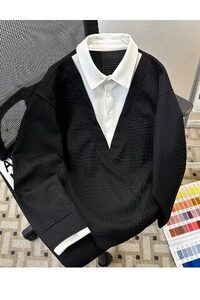2025春季新假两件长袖衬衫领衬衣翻领套头卫衣学生现货 W8541-P42图片