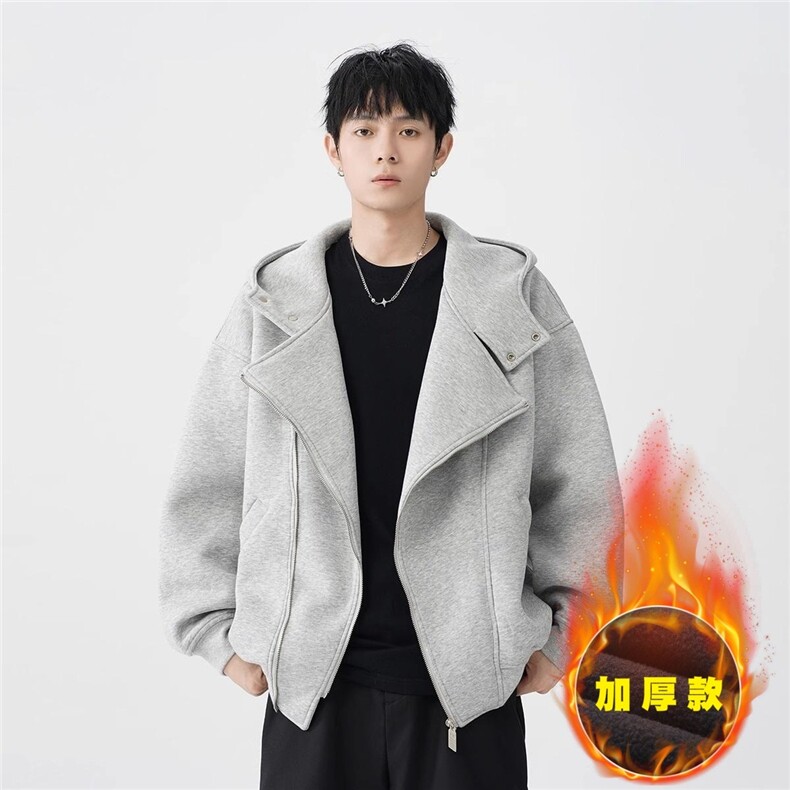 美式复古双拉链卫衣外套男女春秋设计感连帽衫宽松百搭开衫上衣，女装短外套，星座1210-1
