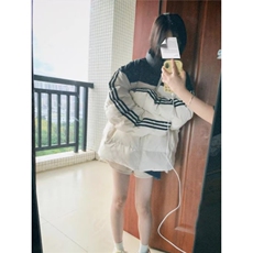 美式高街条纹拼接立领羽绒棉服女冬季oversize小个子学生棉衣外套，男装棉衣，星座506A