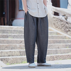 牛仔色织亚麻休闲裤男夏季轻薄透气棉麻小长裤K51P120，男装休闲裤，星座704A（原B229A）