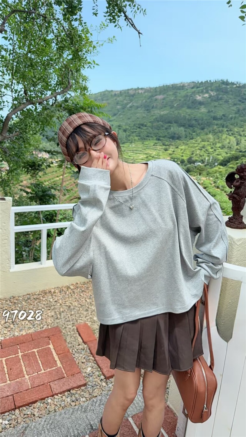 2025舒适百搭简约麻丝长袖打底，女装T恤，湘姗