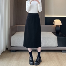 黑色西装半身裙女新高腰垂感显瘦直筒秋季a字开叉长款包臀裙，女装半身裙，云美莎专业女裤-全店现货