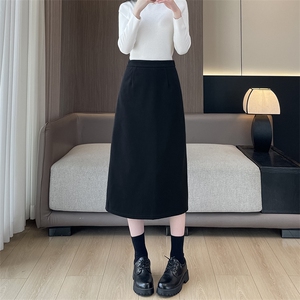 黑色西装半身裙女新高腰垂感显瘦直筒秋季a字开叉长款包臀裙图片