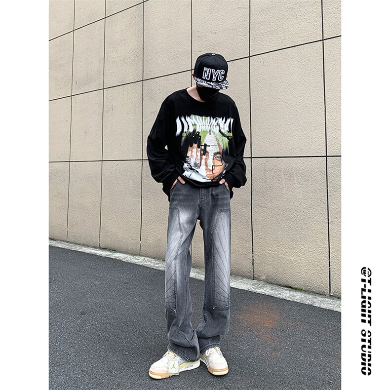 B221美式ins高街暗黑小众铆钉伐木裤牛仔裤LK23145-P65控88,男装牛仔裤,电商B221