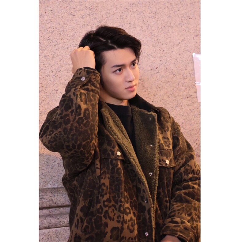 两面穿豹纹棉服男款冬季外套潮牌欧美街头棉衣夹克M9020-P90图片