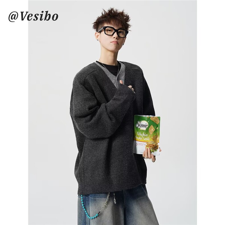 潮流新款美式羊毛混纺毛衣男女V领早秋复古重磅针织衫外套时尚ins,男装针织衫/毛衣,星座715-4