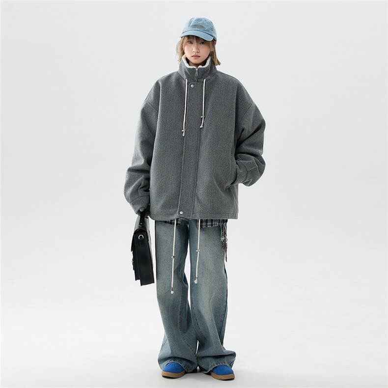 抽绳立领呢子羊羔绒内胆棉衣宽松加厚保暖抗寒棉服A170-N65-P125,男装棉衣,电商A170
