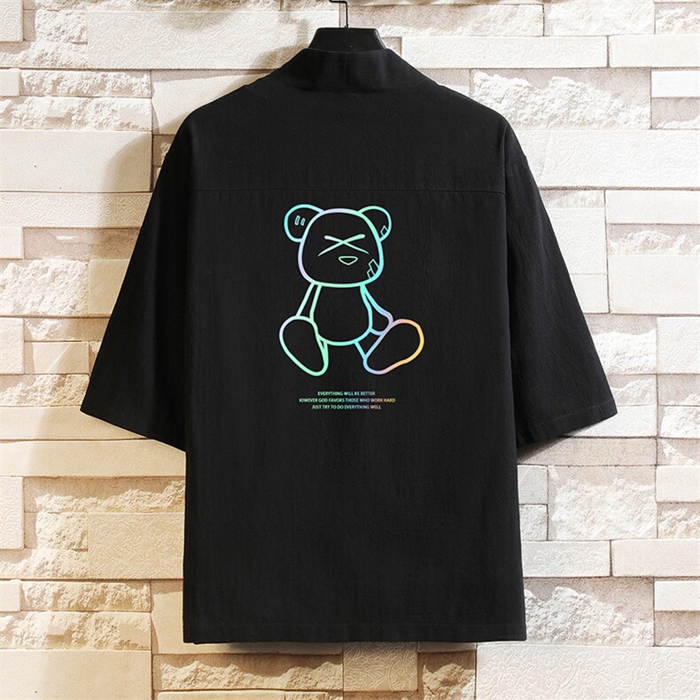 HF59139-P40风汉服男开衫外套七分袖道袍 砖墙挂拍图片