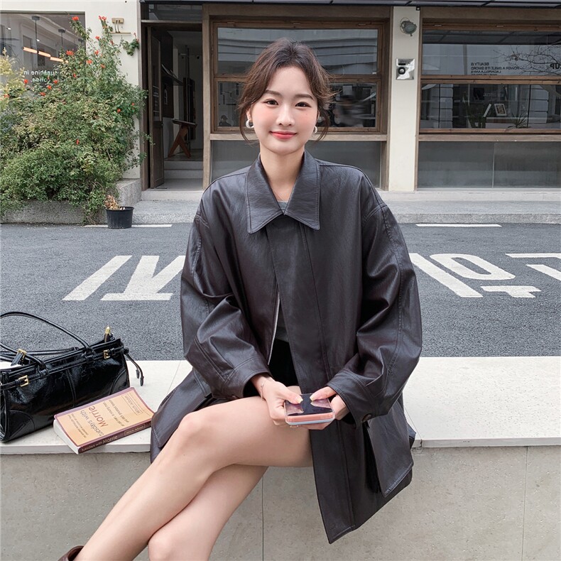 新款，咖色中长款皮衣外套W670P195K318,女装短外套,2C209