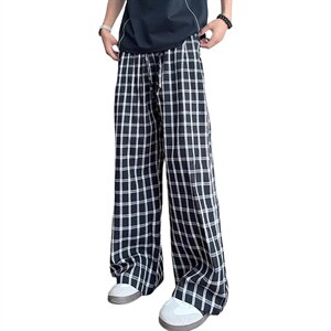 美式高街潮牌男女泡泡格子休闲裤直筒宽松慵懒显瘦阔腿休闲长裤子，男装休闲裤，电商A443