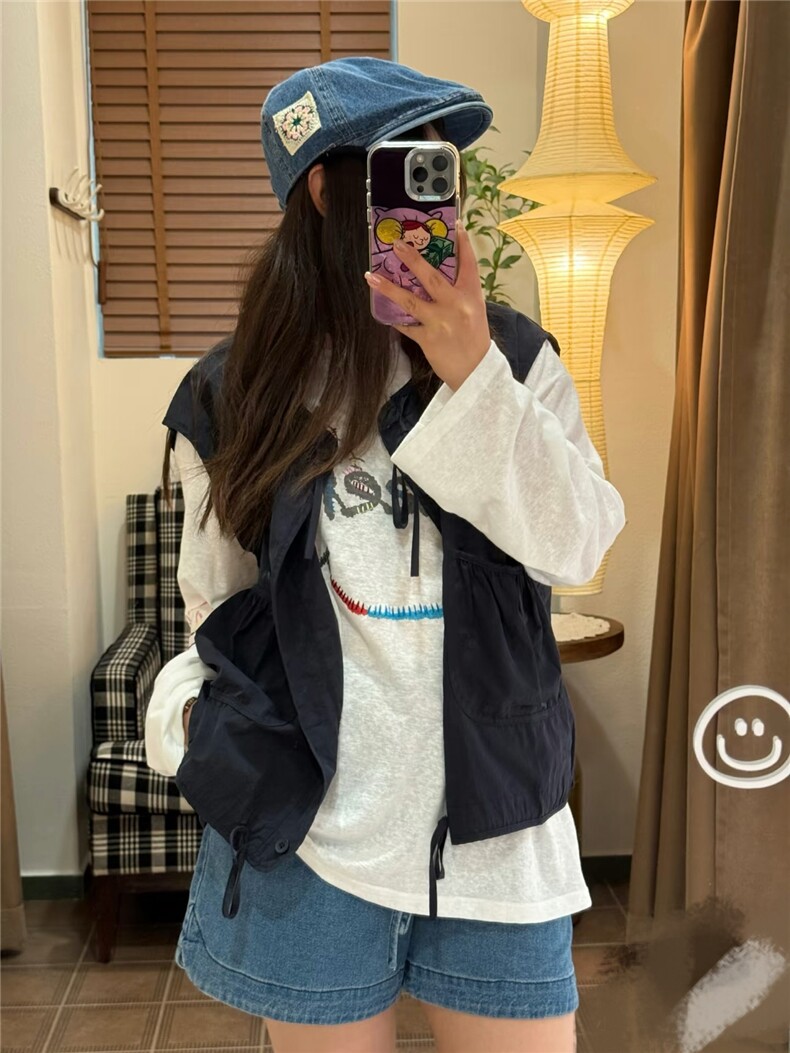 2025重工刺绣Kitty笑脸防晒麻感棉T,女装T恤,湘姗