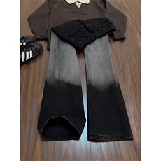 爱心刺绣渐变牛仔裤男女美式高街vibe潮牌直筒微喇裤LA5533-P47，男装牛仔裤，星座1008