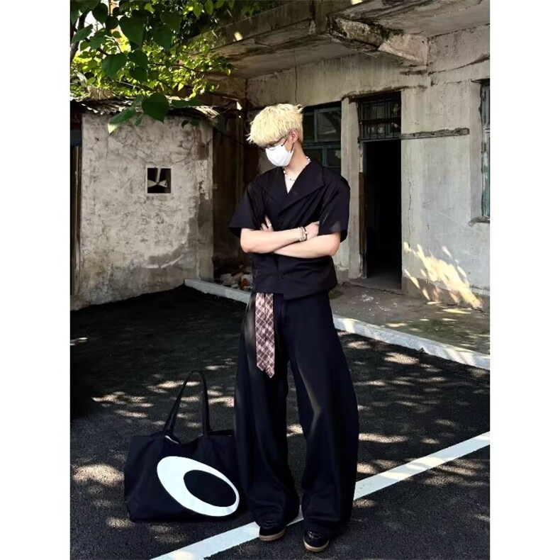 379-P42 潮流原版格子腰带西裤250克立体半松紧文艺慵懒图片
