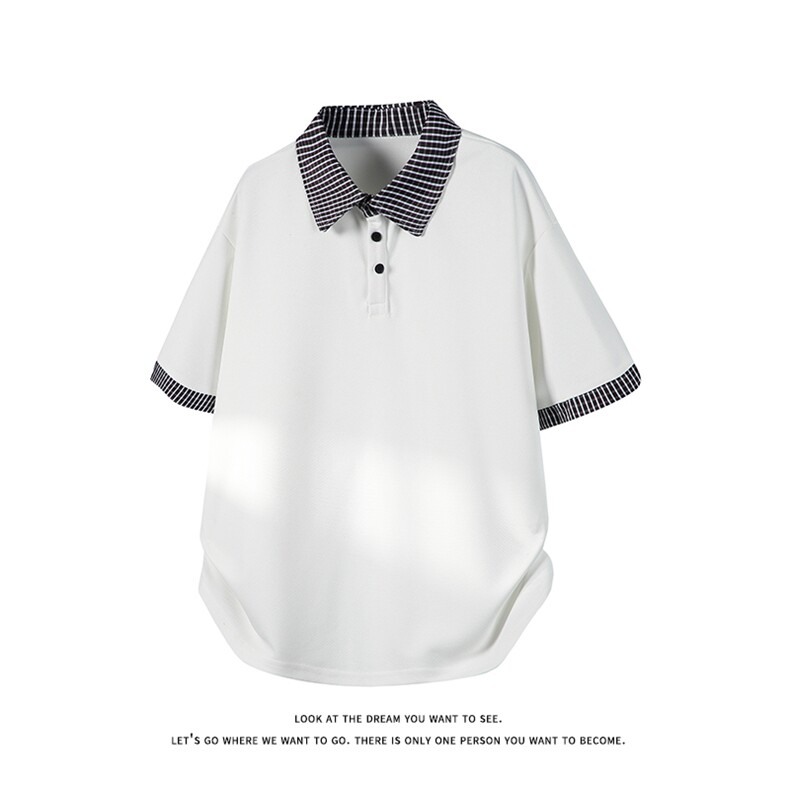假两件格子拼接短袖T恤男夏季潮牌polo衫美式衬衫领T3652特价P30,男装T恤,电商A007