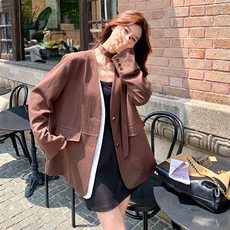 美拉德咖色假两件西装外套女春秋2025新款百搭流行巨好看显瘦西服，女装西装，2C317A