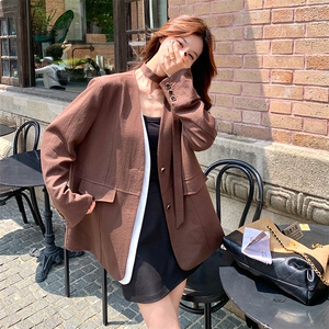 美拉德咖色假两件西装外套女春秋2025新款百搭流行巨好看显瘦西服图片