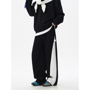 5XL-M潮流高级感披肩撞色拼接翻领百搭卫衣宽松弯刀长裤TZ113P118图片