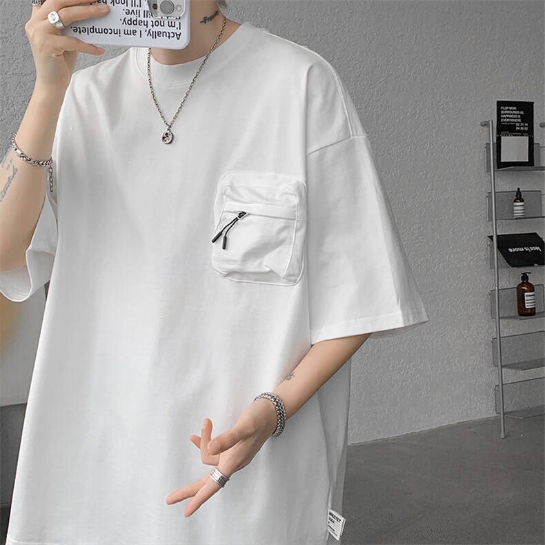 8XL-M重磅！特大码纯色宽松短袖T男口袋T恤五分袖上衣DX325P45,男装T恤,电商D206-1