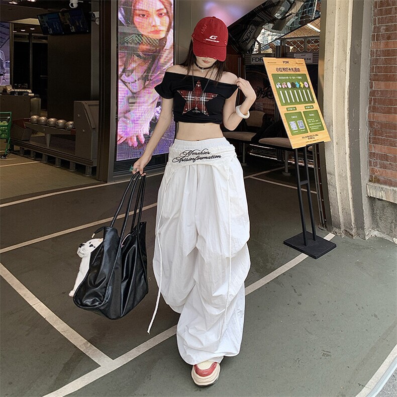 2025美式叠穿设计感绑带伞兵裤男女宽松休闲褶皱阔腿裤YD9043-P65,男装休闲裤,星座509