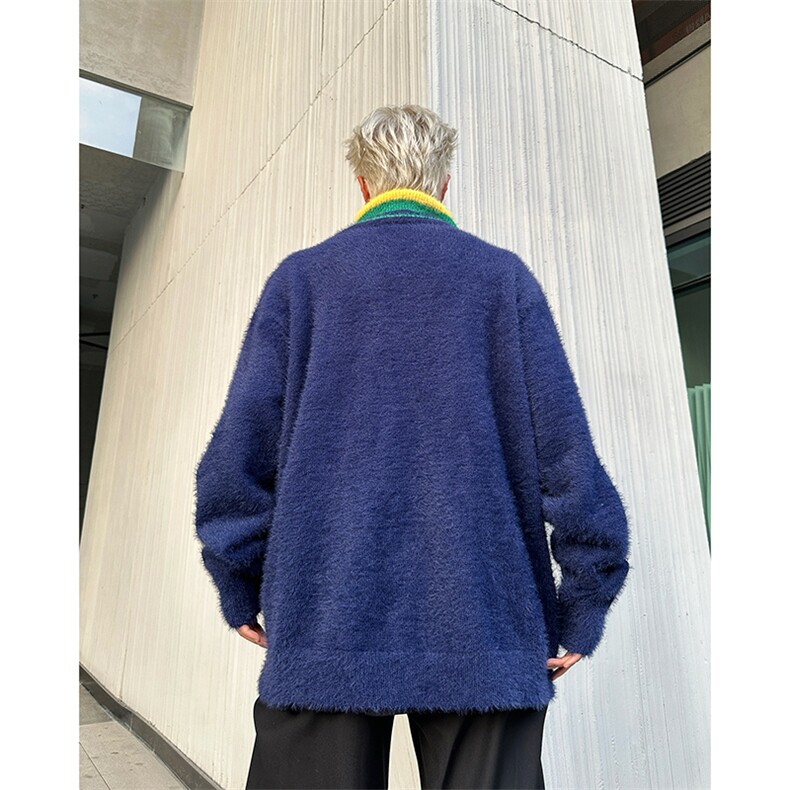 撞色条纹领毛衣女秋冬季设计感彩虹高领情侣上衣MY09538-P60,男装针织衫/毛衣,星座308B-2