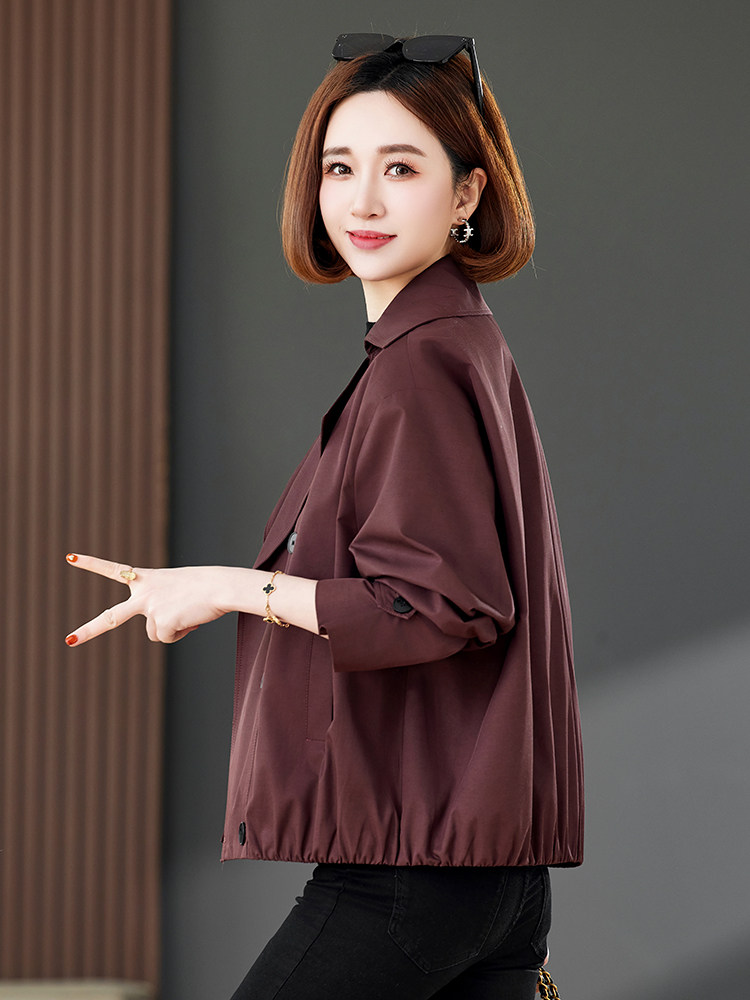 红短外套女春秋大码西装领小外套中年妈妈百搭减龄夹克衫潮,女装短外套,靓衣阁