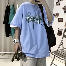 T26宽松休闲圆领半截袖T恤衫外套短袖TEE印花学生文艺大码男女装，男装T恤，星座115A-3