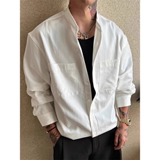 老钱风白色衬衫男秋季天丝混纺纯色工装长袖衬衣CS08019P55，男装衬衫，星座1004（原星座815-3）