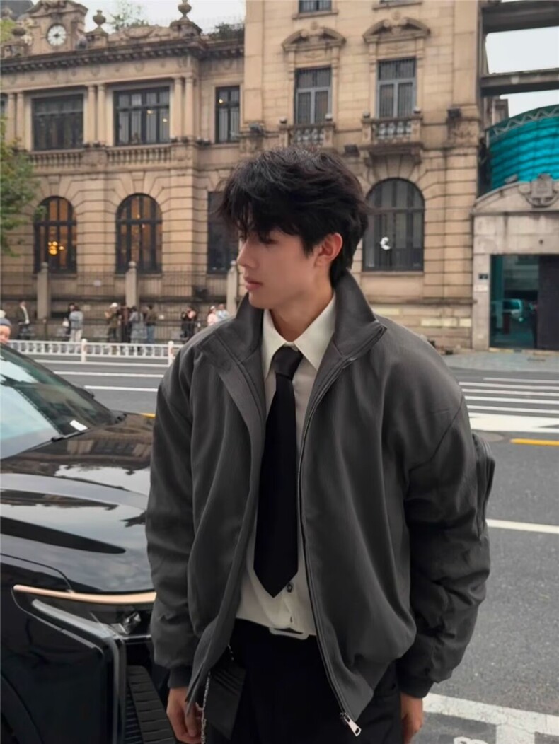 夹克男高级感立领廓形工装外套短款教练棒球服513AJK2461P67,男装夹克,星座513A
