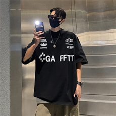 欧美潮牌机车风t恤短袖男款夏季美式高街宽松大码重磅半袖体恤衫，男装T恤，电商A072
