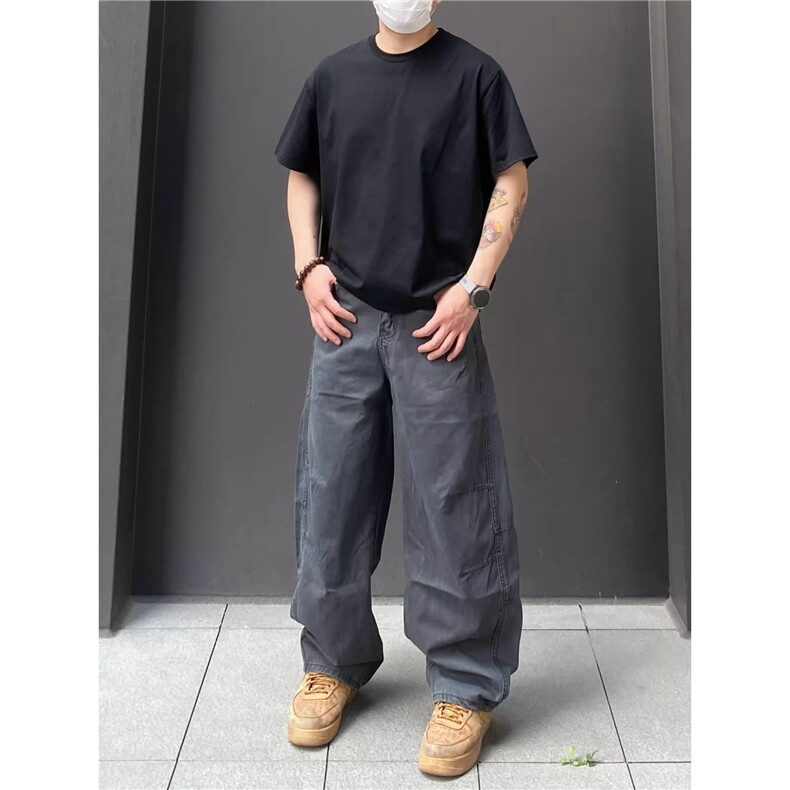 美式复古水洗vintage弯刀休闲工装裤男女宽松阔腿百搭休闲长裤潮图片