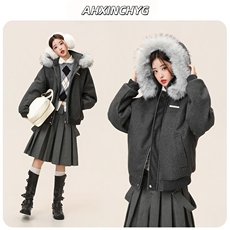 【座山雕毛领连帽】毛呢拼接秋冬棉服保暖外套男女G1168特P118，男装棉衣，电商A339