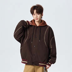 明线刺绣连帽棒球服春季宽松假两件潮流百搭外套XZ309JK8006P95，女装短外套，星座309（原A406）